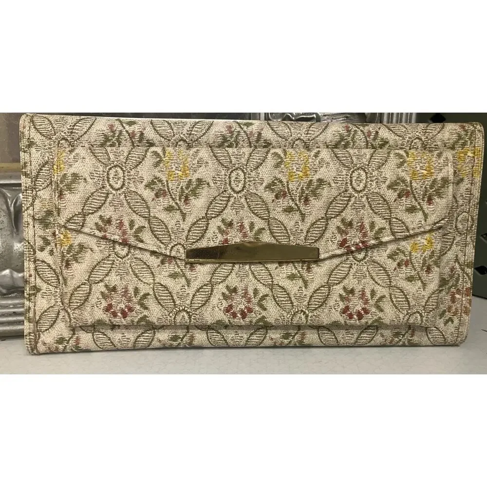 VINTAGE WALLET POCKETBOOK Grandmacore Vinyl 60s 70s Tapestry Style Checkbook